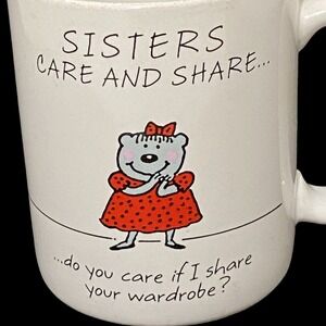 Vintage 80s Shoebox Greetings Sisters Mug Funny Humor Family Siblings Gag Gift
